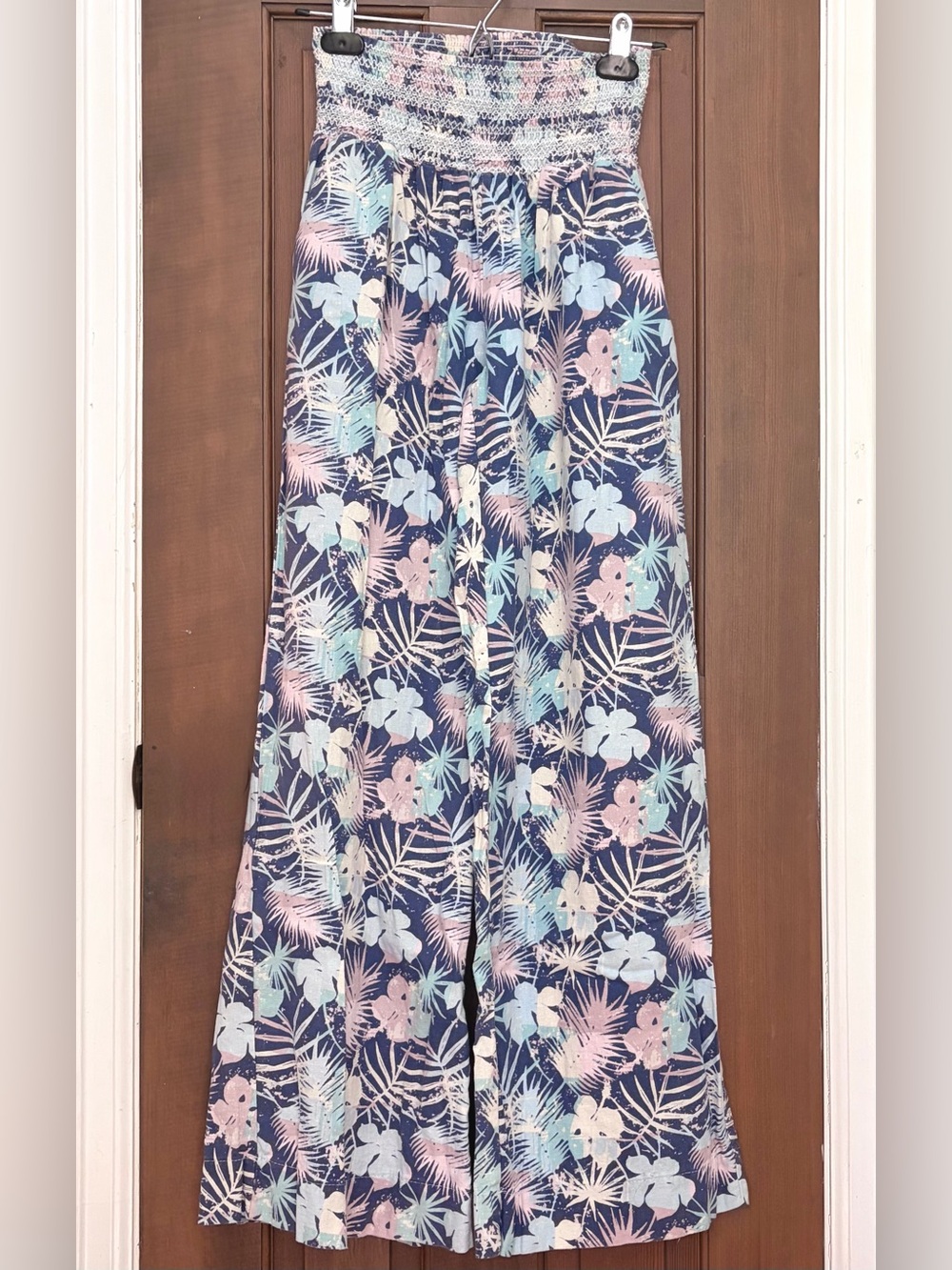 Beau Dawson Wide Leg Linen Blend Pants Tropical Print